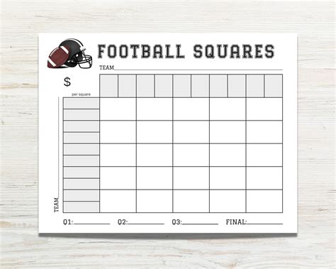 25 square football board template.